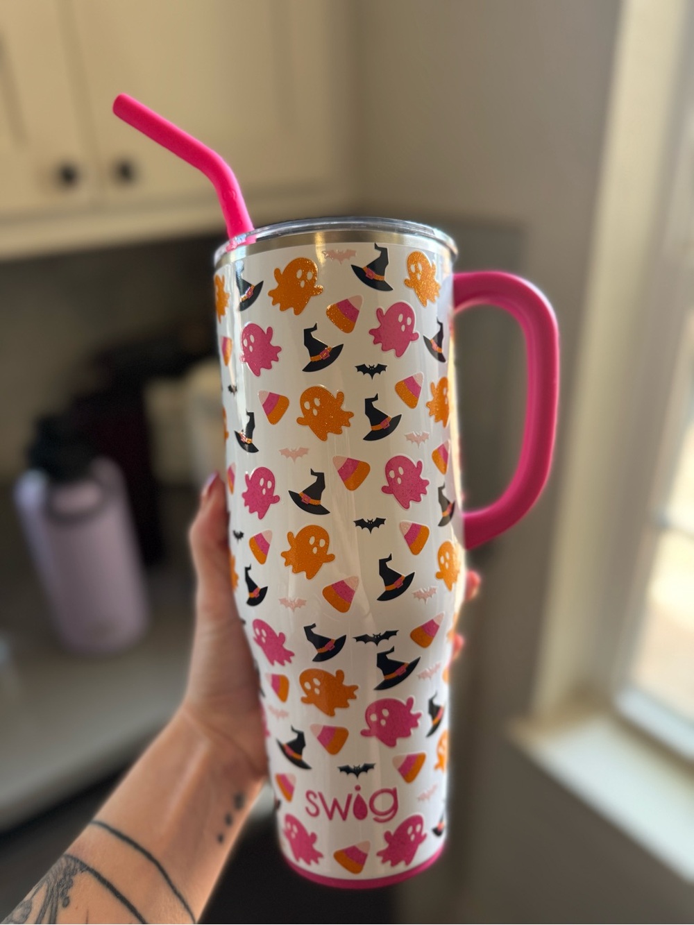 Swig Halloween Travel Tumbler with Pink Handle
